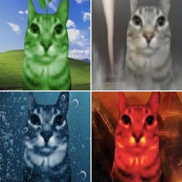 Four early internet Zazu edits representing earth, void, water, and fire
